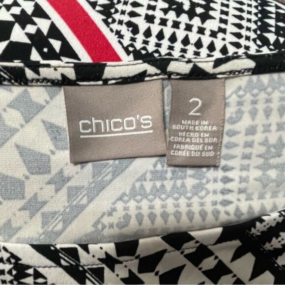 Chico's Red Black White Stripe Knee Length Sheath Dress Geometric Chico's Size 2 - Picture 9 of 9